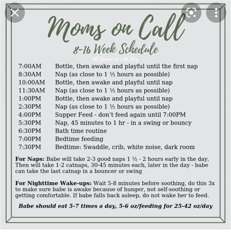 Moms on call schedule 8-16 weeks  Publish: 28 days ago